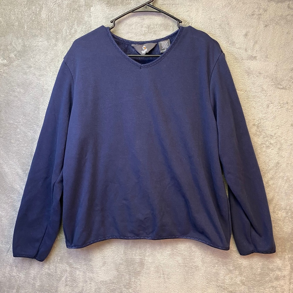 Guide Gear Navy Blue V-Neck Long Sleeve Top Embroidered Trim XL